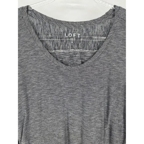 LOFT Striped Long Sleeve Tee Women Medium Blue White Cotton Slub‎ Knit - Image 2