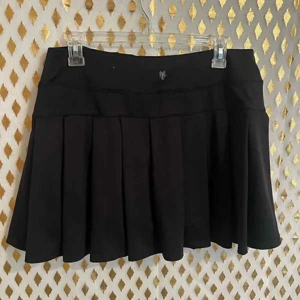 Pleated skort tennis skirt shorts black goth schoolgirl size L - Image 2