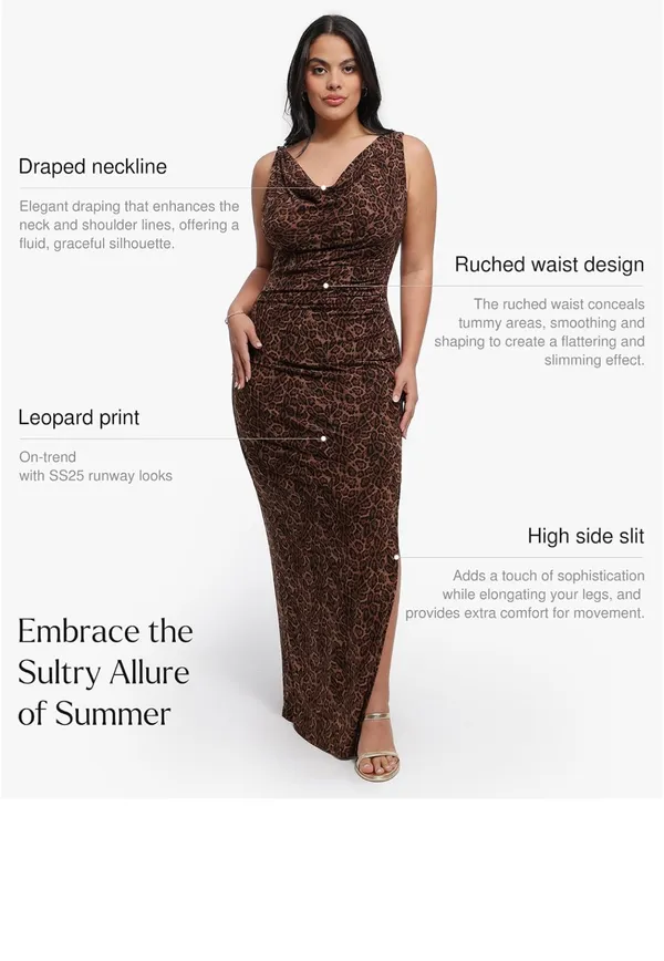 Popilush Amazon Shapewear Dress leopard Brown Size L - Image 4