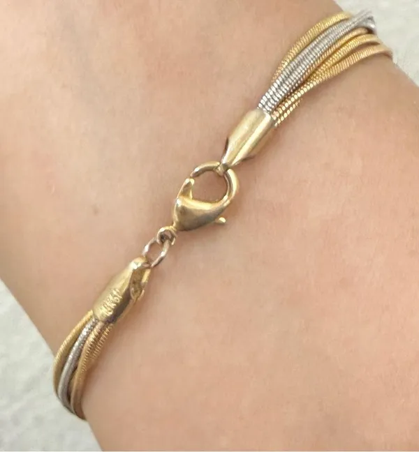 Vintage 18KGP 2-tone Gold & Silver Multi Strand Snake Chain 7.5” Bracelet 9g. - Image 6