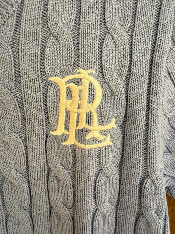 Lauren Ralph Lauren Baby Blue Cable-Knit Crewneck Sweater Size Mcß - Image 3