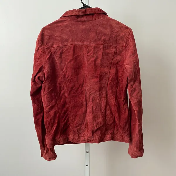 For‎ Joseph Suede Boho Western Trucker Jacket Medium Red Leather Coat B810-236 - Image 5