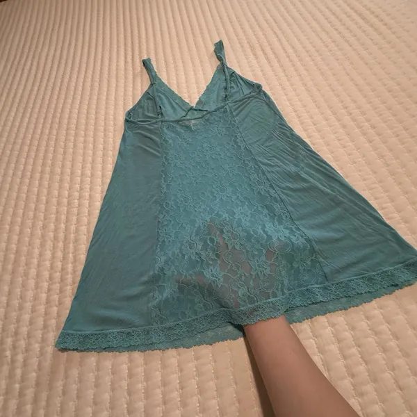Victoria’s Secret Blue Slip Nightie M Medium See Through Lace Center Strips - Image 4