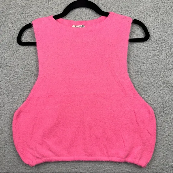 Free People x Intimately FP Top Womens Large Pink Warm Fluff Crop Top Y2K Knit - Image 3