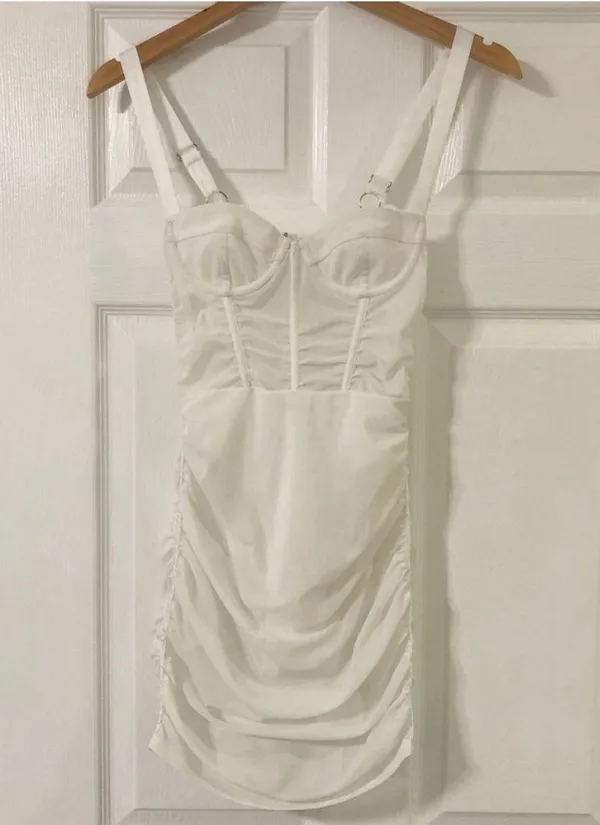 Oh Polly Mesh White Mini Dress - Image 3