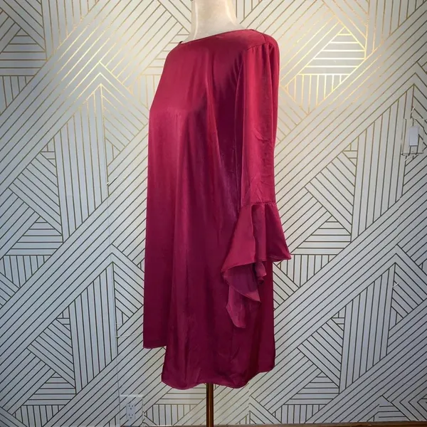 Bar III Bell Sleeve Ruffled Shift Dress‎ in Berry - Image 6