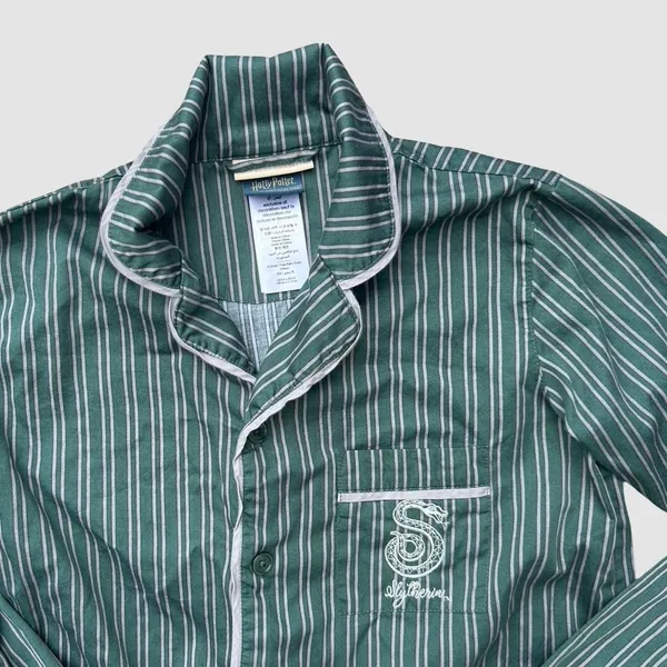 Slytherin Pajama Set Harry Potter x Pottery Barn Teen Size XS Green Button Down - Image 3