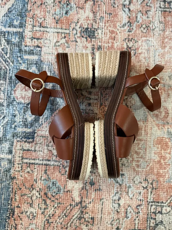 DELTAN Brown Leather Espadrille Platform Sandals Size 9 - Image 8