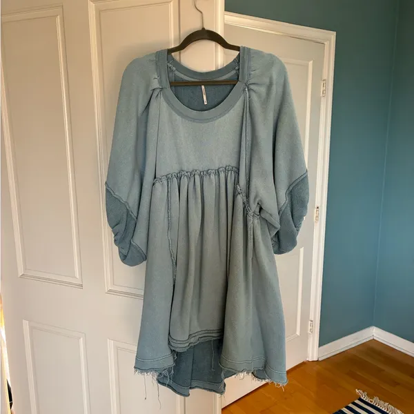 Free People Sunchild Babydoll Light Blue Tunic Sweatshirt Dress - Image 5