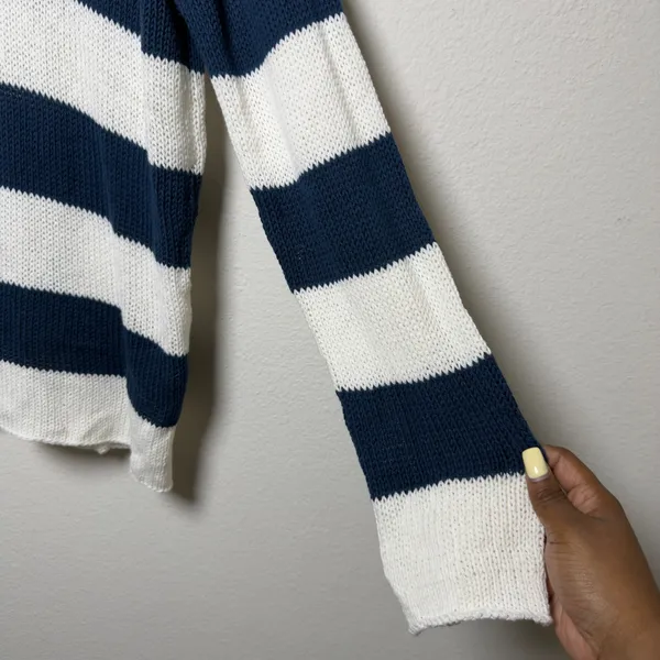 Wooden Ships Women Cotton Knit Sweater Blue White Stripe Beach Coastal Fisherman - Image 6