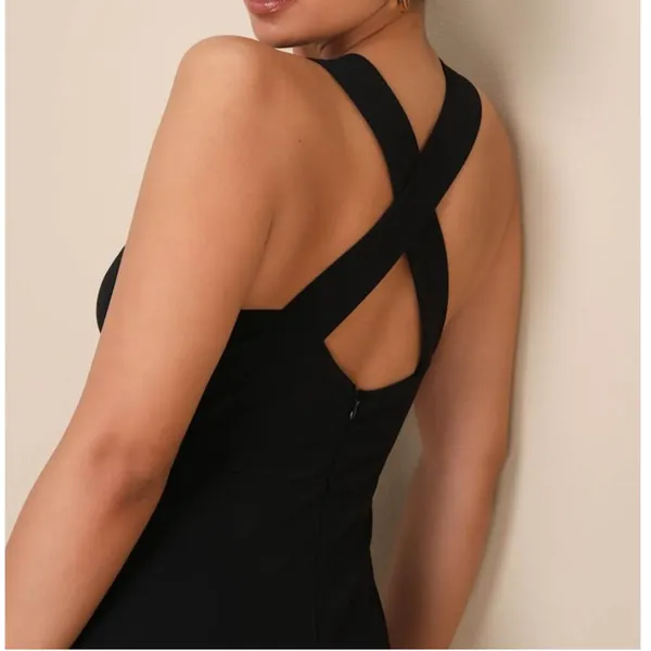 NEW Lulus Glamorous Dedication Black Sleeveless Crisscross Column Maxi Dress - Image 3
