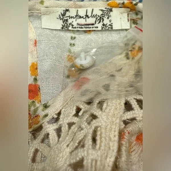 Free People Bali Tate Blousy Bodysuit Floral Top Tapioca Boho‎ Crochet XS - Image 6