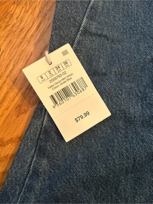 Cotton On Dark Blue Halter Denim Mini Dress size2 - Image 4