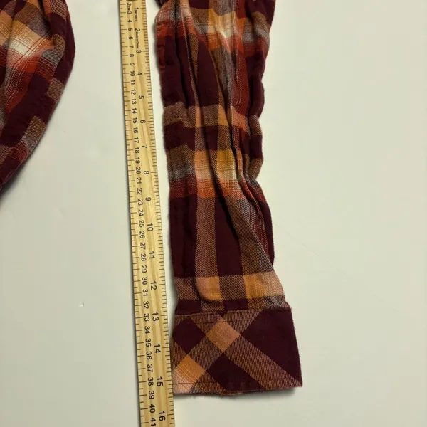 Wrangler Retro Plaid Western Shirt Women Medium Burgundy Orange Pearl Snap - Image 6