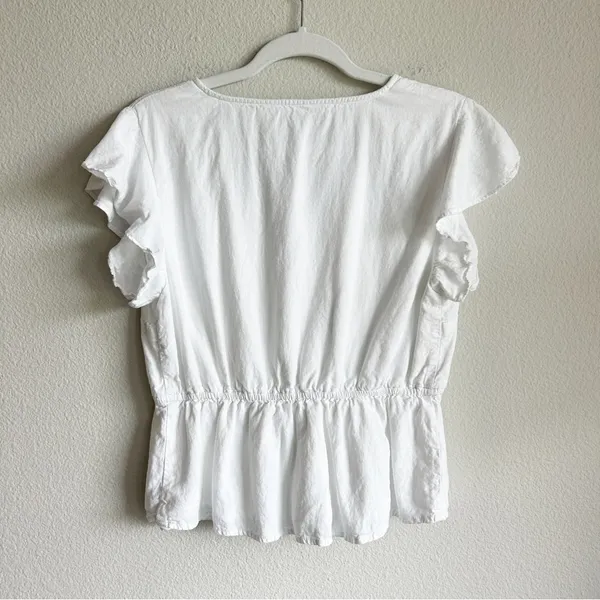 Linen Blend Top Size Medium Ruffle Sleeve White Size Medium - Image 2