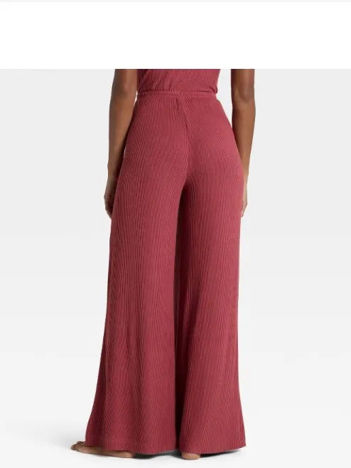 Auden Women's Cozy Ribbed Wide Leg Pants - Rose Pink Size Medium - Image 2