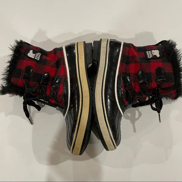 Sorel Out N About Red Buffalo Plaid Winter‎ Rain Mud Duck Boots Size 9 - Image 3