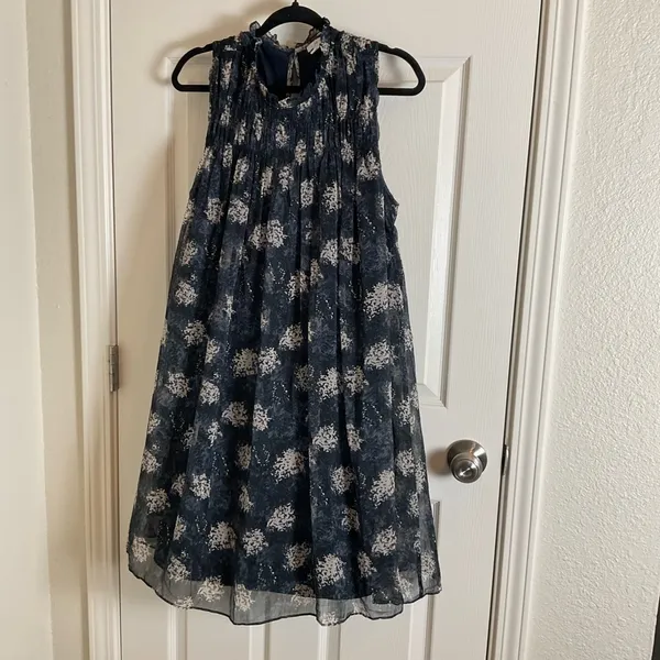 Joie Thelen Baltic Print Smocked Mini Dress Navy Blue Floral Sleeveless XL - Image 3