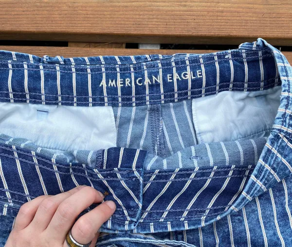 American Eagle Outfitters Vertical Striped Paper Bag Denim Shorts - Image 4