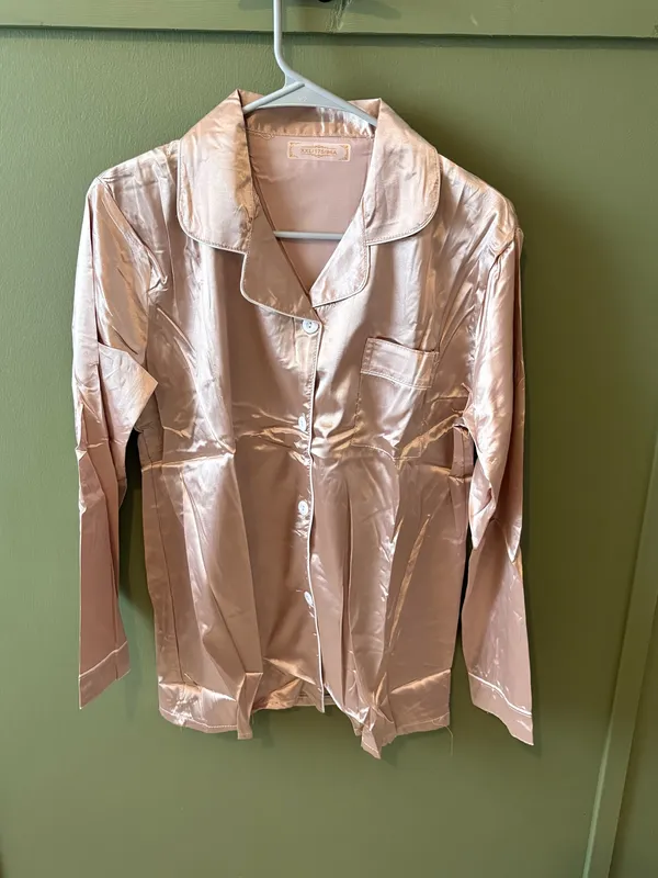 Blush Satin Button Front Pajama Set Pink Size XXL - Image 2