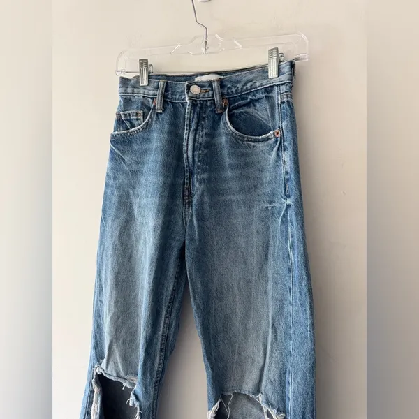 Zara Baggy‎ Wide Leg Distressed Jeans Size 0 - Image 2