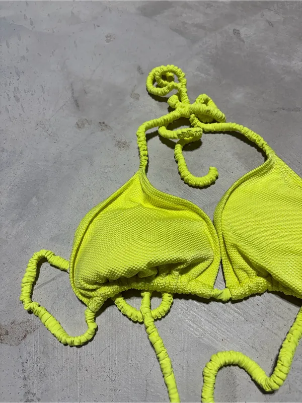 Aerie Neon Yellow Ruched Triangle Bikini Top XL - Image 2