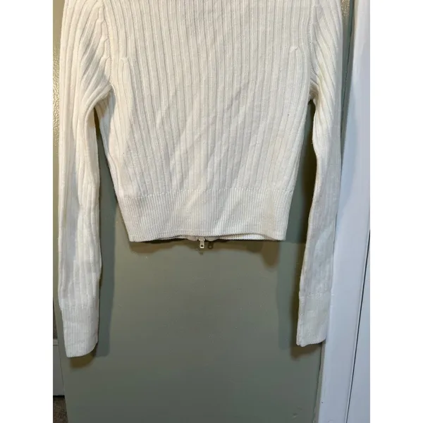 Divided H&M Women's Size Small Full Zip Cardigan Sweater White Ribbed Double Zip - Image 8