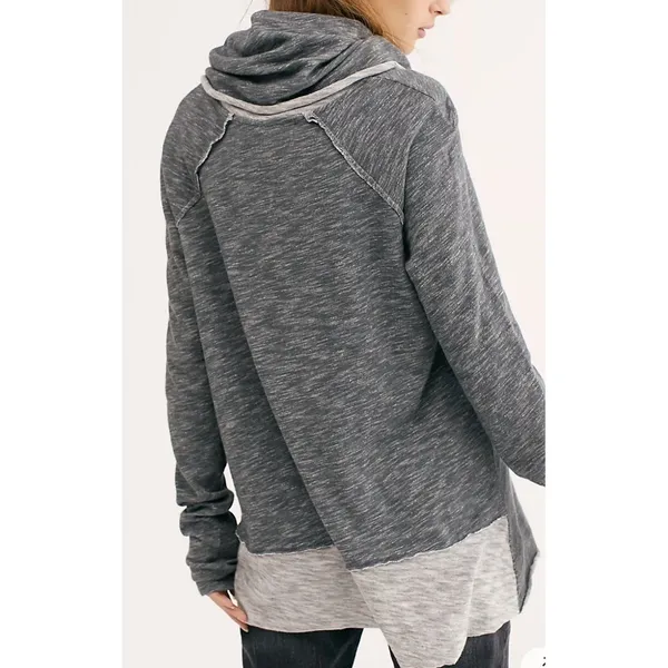 FP Beach Two Body Corps Deux Cowl Neck Space Dye Top Grey Long Sleeve Size XS/S - Image 3