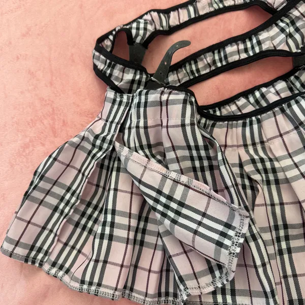 Plaid Y2K Harness Lingerie Set – Coquette Soft Grunge 3PC (Bralette + Open-Side Mini Skirt + Thong) Small - Image 6