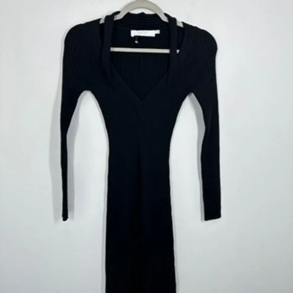 ASTR The Label Black Ribbed Knit‎ Deep V Neck Plunge Midi Dress Size S Bodycon - Image 3
