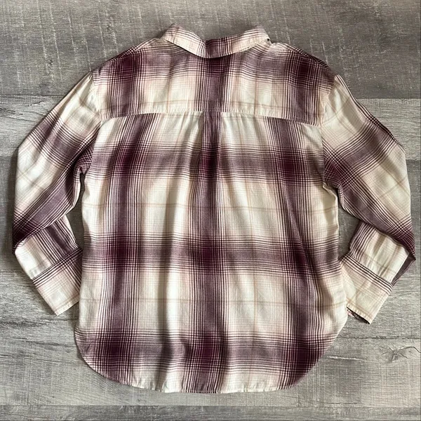 Madewell NEW Long Sleeve Flannel Popover Shirt Womens XL Plaid Burgundy Tunic - Image 8