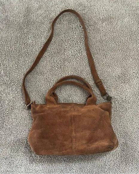 Urban Outfitters Purse Small Suede Leather Cross Body and Top Handles Zip Close - Image 2