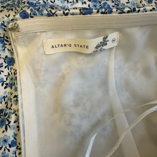 Altar’d State Floral Blue Strapless Dress Notch Slit Mini NWOT - Image 8