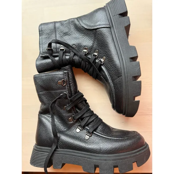 Geox Vilde Combat Boots Black Lace Up Edgy Street Style Size 38 US 8 - Image 7
