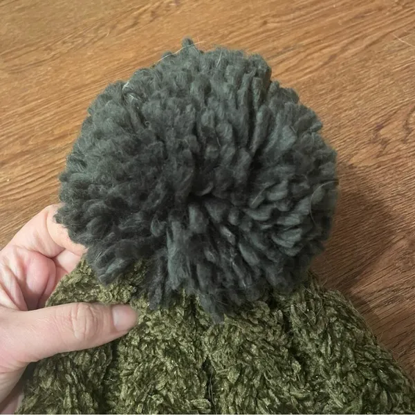 WORLD MARKET Cozy Chenille Olive Green Beanie with Pom Pom - Image 3