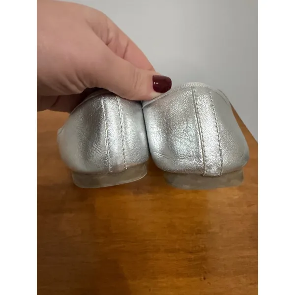 Talbots Womens Silver Metallic Leather Pointed Toe Bow‎ Ballet Flats Size 6.5 M - Image 6