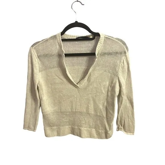Alice + Olivia 100% Linen Beige‎ Crop Beach Sweater Size XS - Image 2