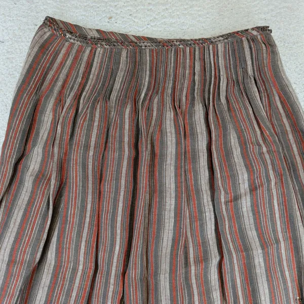 Weekend Max Mara Linen Striped Sequin Embroidered Midi Skirt Brown Grey 6 - Image 3