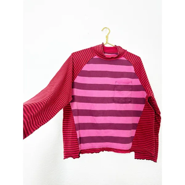Free People We The Free Punk Playful Tee Size Medium Pink Red Stripes Emo - Image 12