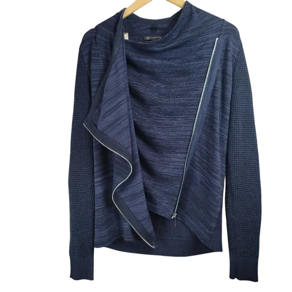 INC International Concepts Asymmetrical Zip Front‎ Blue Sweater - Image 3