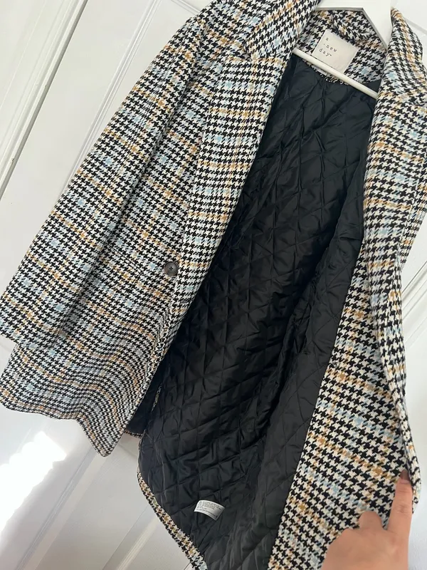 A New Day Houndstooth Plaid Coat L Double Breasted Preppy Academia Chic Blazer - Image 5