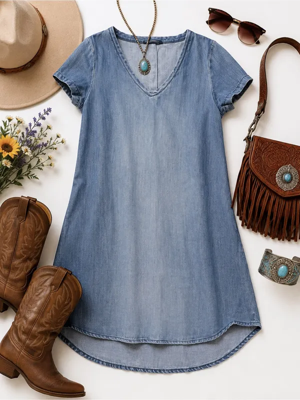Velvet Heart Women’s S Blue Tencel Chambray Denim Shift Dress Short Sleeve Mini - Image 4
