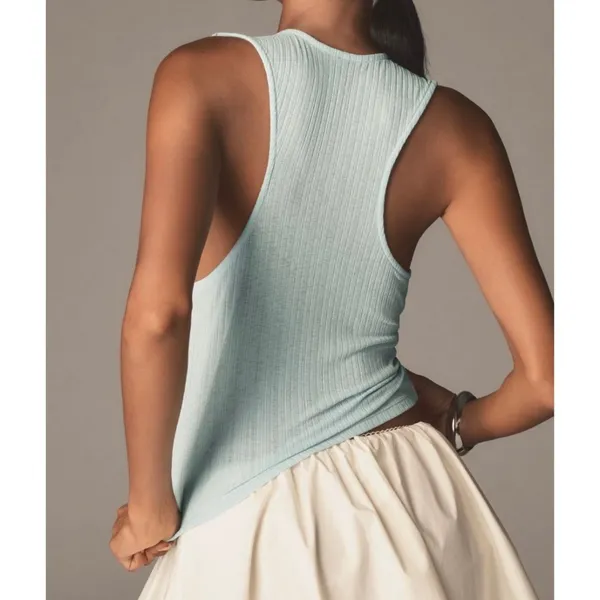 By Anthropologie Crop Cowl-Neck Top Size L Light Blue - Image 2