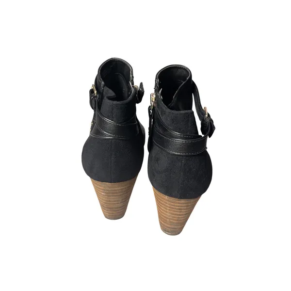 Dr Scholls Memory Foam Wedge Ankle Boots 9.5W Black Buckle Strap Double Bootie - Image 2