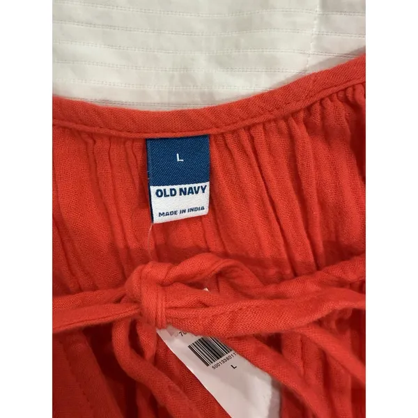NWT Old Navy Fit & Flare Crinkle Gauze Tiered Maxi Dress Red Orange Bohemian - Image 7