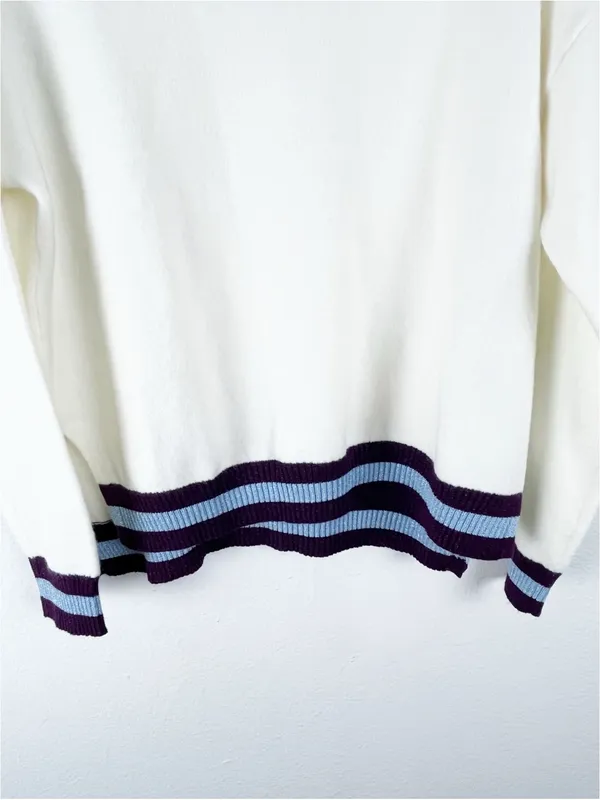 LEVI’S Cream Long Sleeves Striped Drop Shoulder Sweater Size Small Preppy Tennis - Image 8