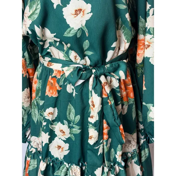 Baltic Born Tally Mini Dress Women XL Green NWT Floral Long Sleeve Ruffle Boho - Image 6