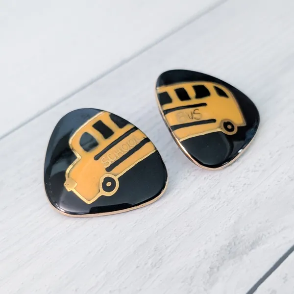 Vintage Stud Earrings - Large School Bus Teacher Bus Driver Theme Educator - Image 3