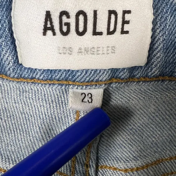 Agolde Nico High Rise Slim Jeans Button Fly Light Distressing Med Wash Size 25 - Image 6
