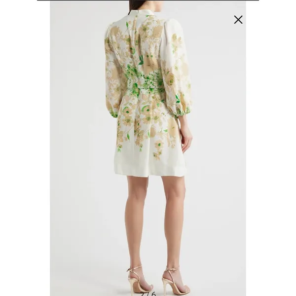 Tahari Border Print Belted Long Sleeve Dress Ivory Fern - Image 3